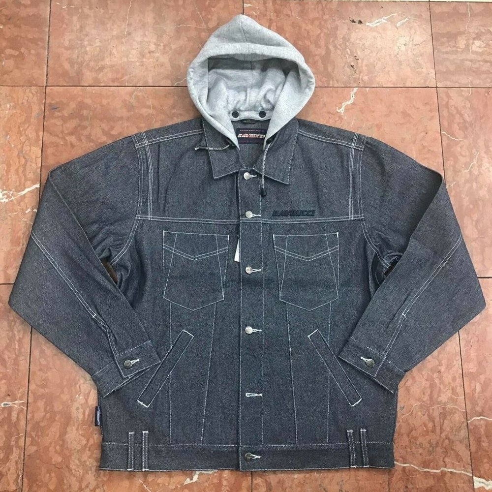 Men's Davoucci Raw Grey | Fleece Hoodie Denim Jacket